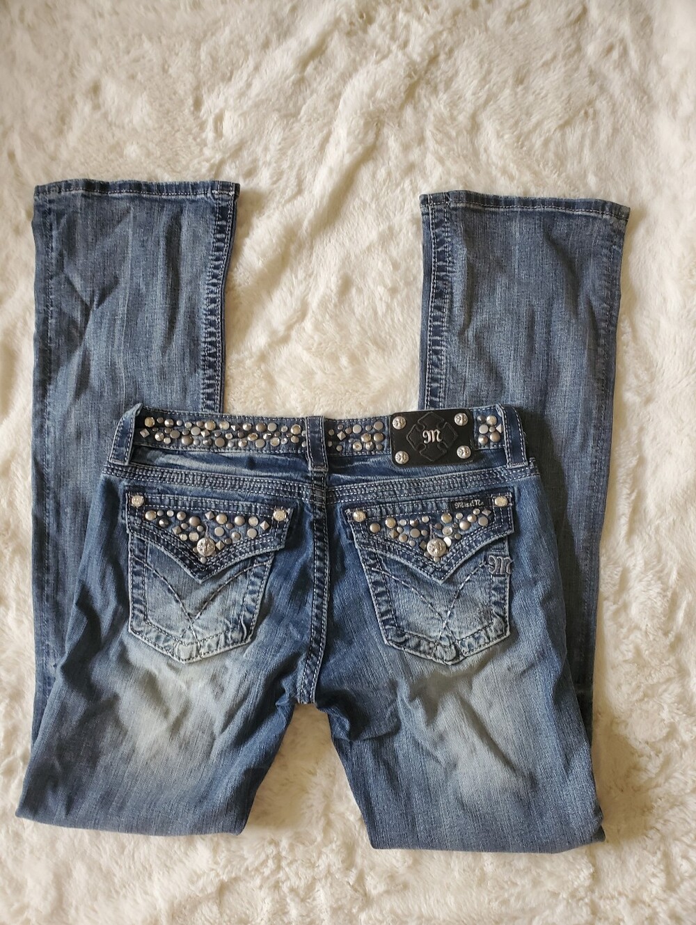 Miss Me OG Heavily Studded Signature Dark Blue Boot Cut Jeans